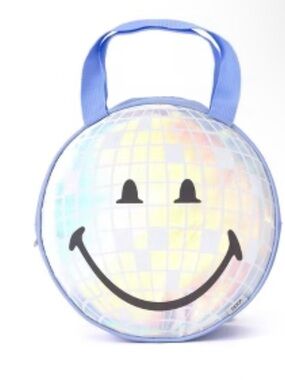 Yoobi SmileyWorld Disco Ball Round Lunch Box Bag Blue Silver Holographic Tote